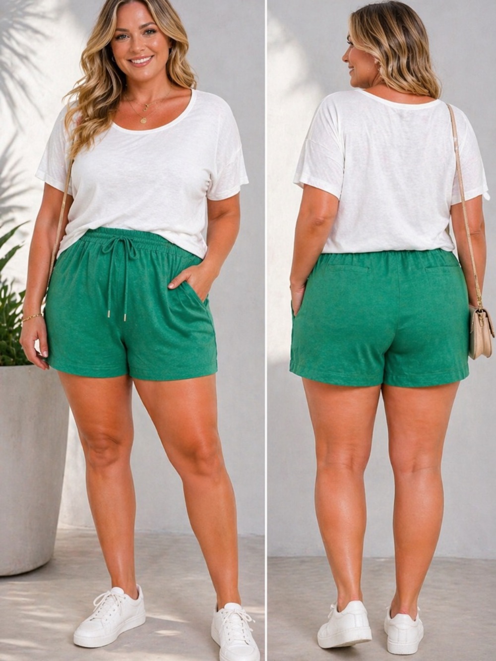Rafaella Green Drawstring Athletic Shorts